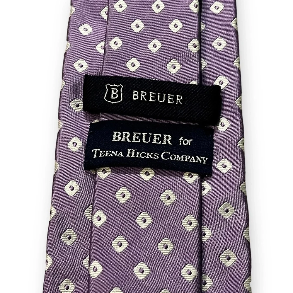 BREUER Tie 100% Silk Lavender White Geometric Squares Preppy Classic Designer